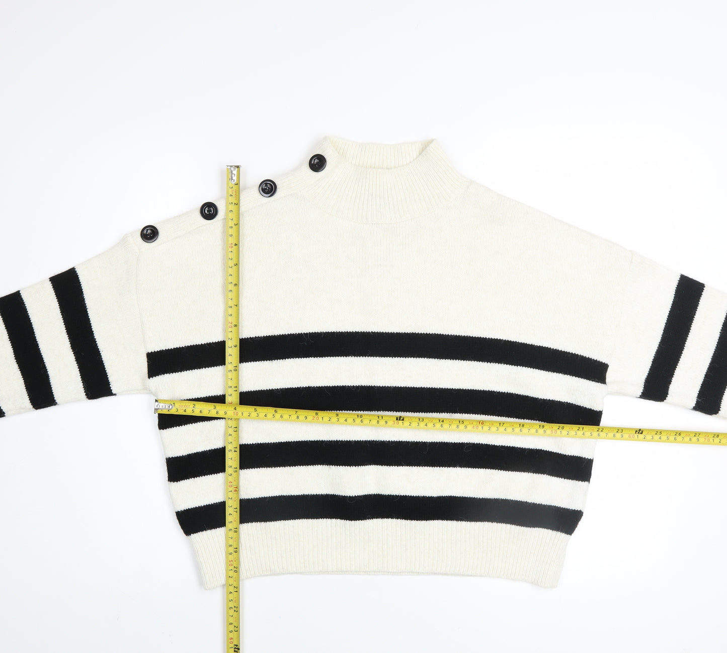 Primark Women's White Black Striped Mock Neck Pullover Jumper M