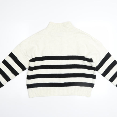 Primark Women's White Black Striped Mock Neck Pullover Jumper M