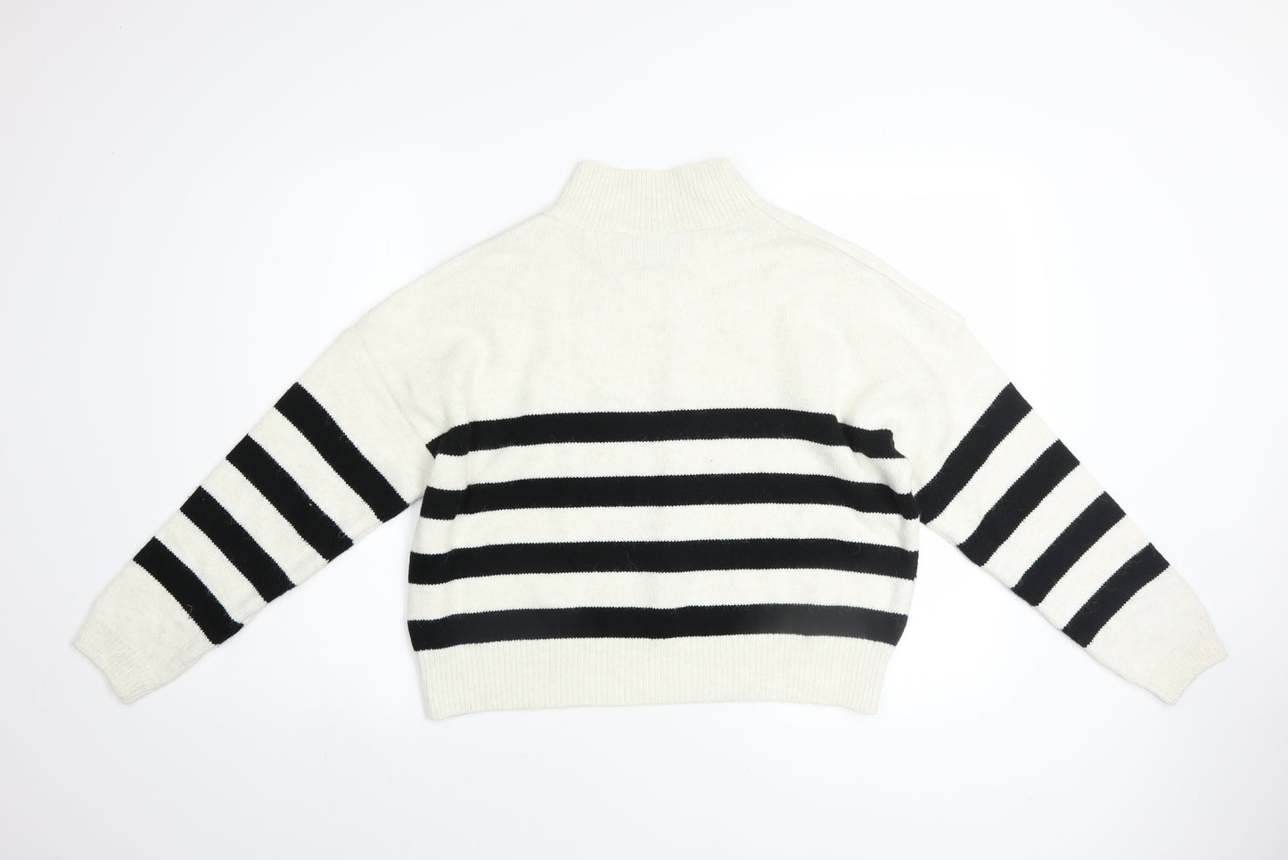 Primark Women's White Black Striped Mock Neck Pullover Jumper M