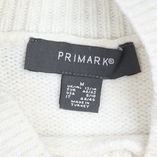 Primark Women's White Black Striped Mock Neck Pullover Jumper M