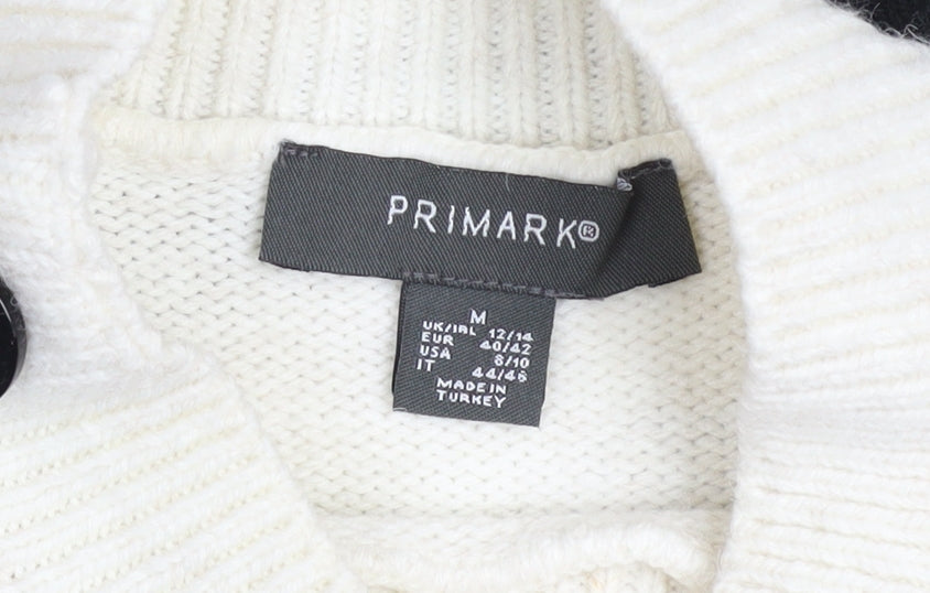 Primark Women's White Black Striped Mock Neck Pullover Jumper M