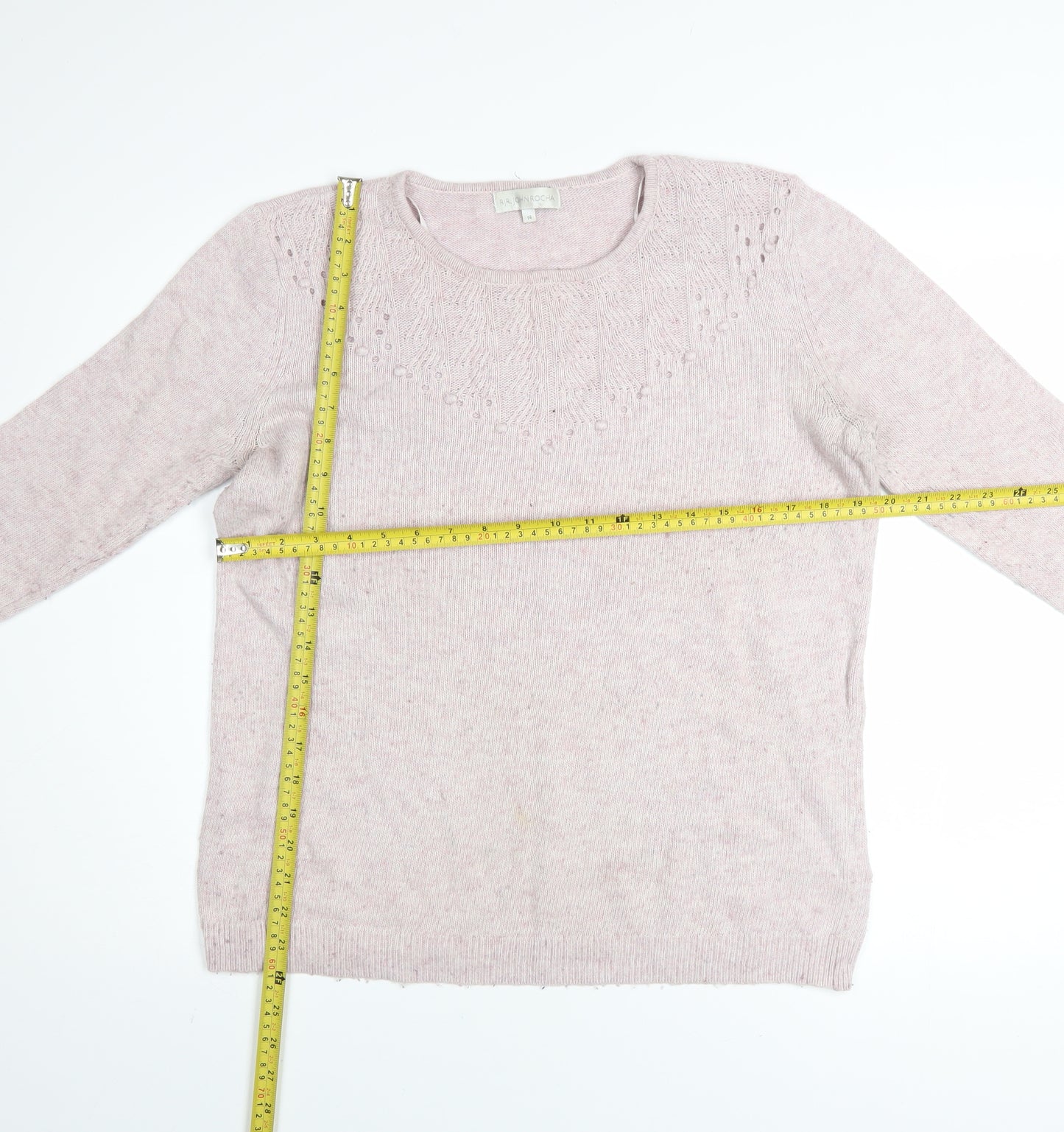 RJR John Rocha Women Pink Cotton Blend Crew Neck Jumper Size 14