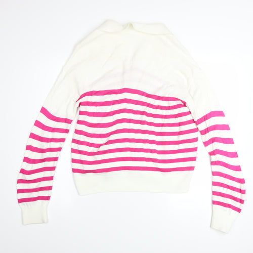 M&Co Women’s Cream Pink Striped V-Neck Long Sleeve Jumper Size 10