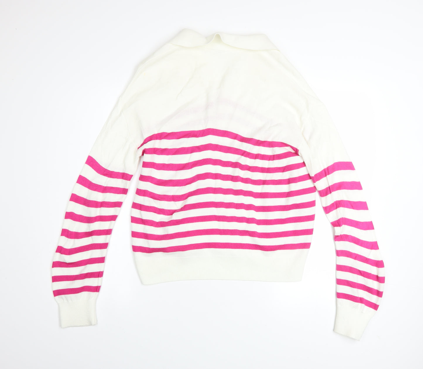 M&Co Women’s Cream Pink Striped V-Neck Long Sleeve Jumper Size 10