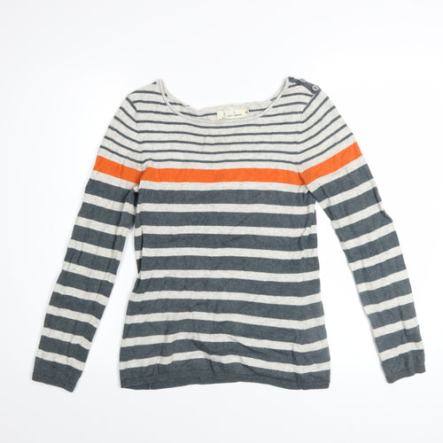 Seasalt Cornwall Women’s Grey Stripe Jumper UK 8 Cotton Wool Boat Neck