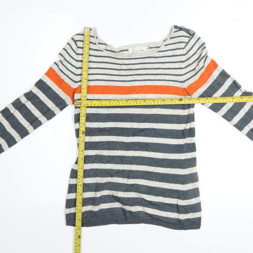 Seasalt Cornwall Women’s Grey Stripe Jumper UK 8 Cotton Wool Boat Neck