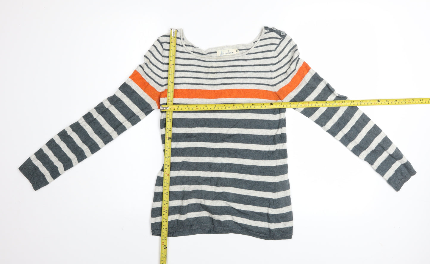 Seasalt Cornwall Women’s Grey Stripe Jumper UK 8 Cotton Wool Boat Neck