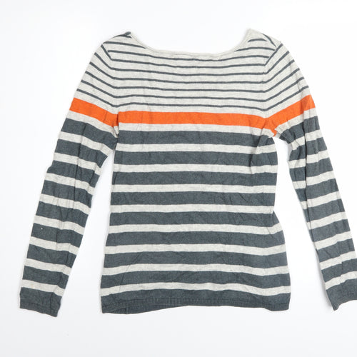 Seasalt Cornwall Women’s Grey Stripe Jumper UK 8 Cotton Wool Boat Neck
