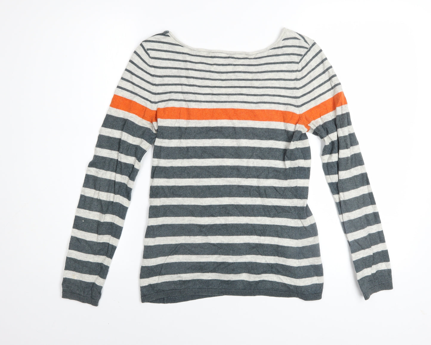 Seasalt Cornwall Women’s Grey Stripe Jumper UK 8 Cotton Wool Boat Neck