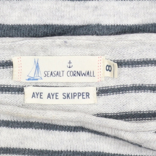 Seasalt Cornwall Women’s Grey Stripe Jumper UK 8 Cotton Wool Boat Neck
