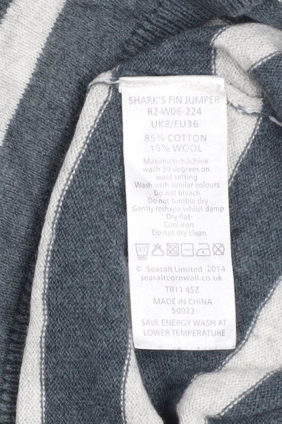 Seasalt Cornwall Women’s Grey Stripe Jumper UK 8 Cotton Wool Boat Neck