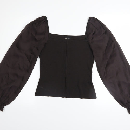 River Island Womens Black Puff Sleeve Square Neck Blouse Size 14