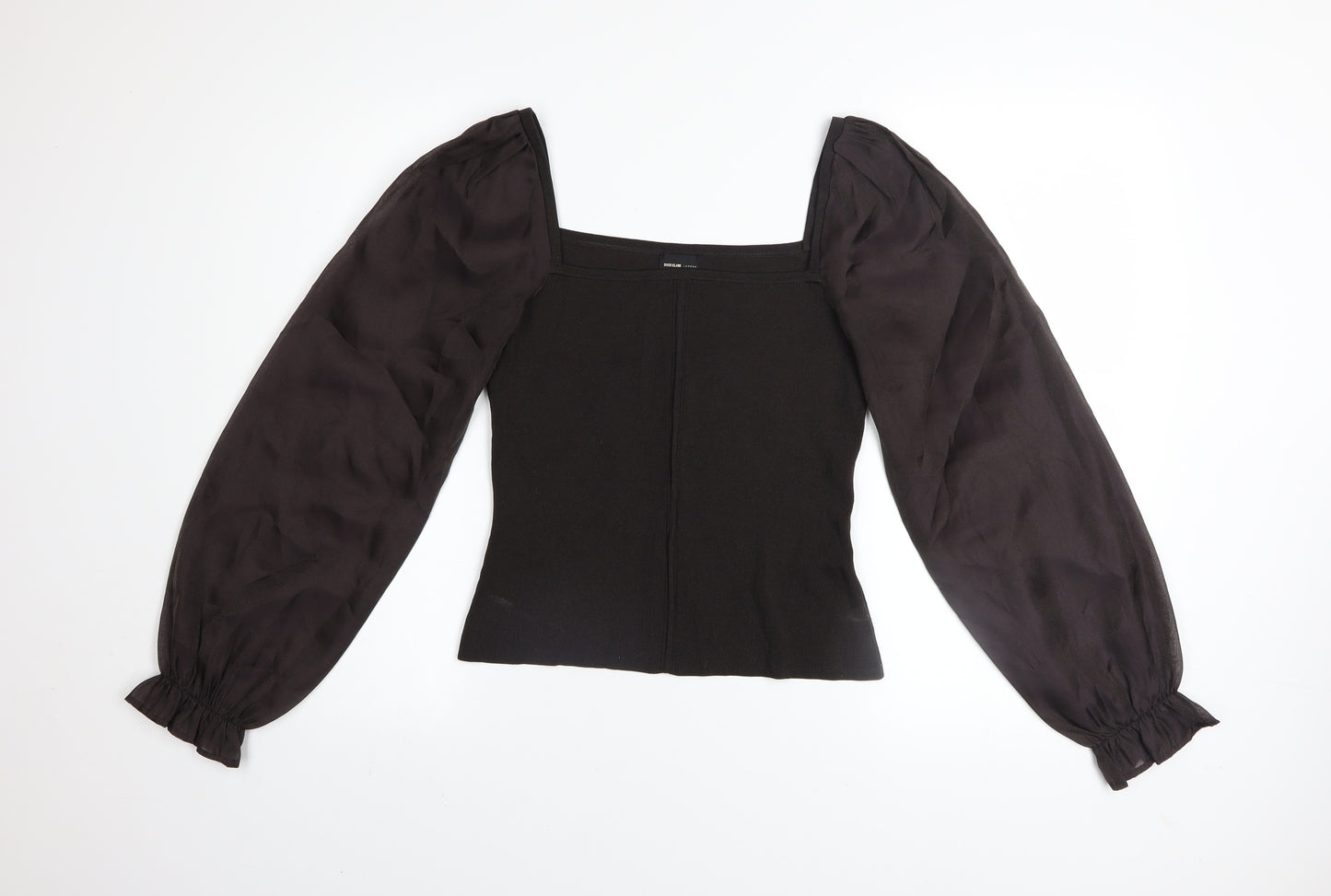 River Island Womens Black Puff Sleeve Square Neck Blouse Size 14