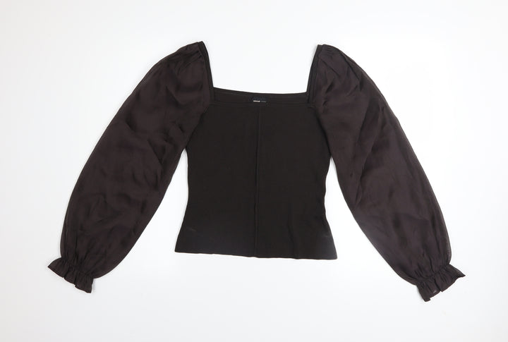 River Island Womens Black Puff Sleeve Square Neck Blouse Size 14