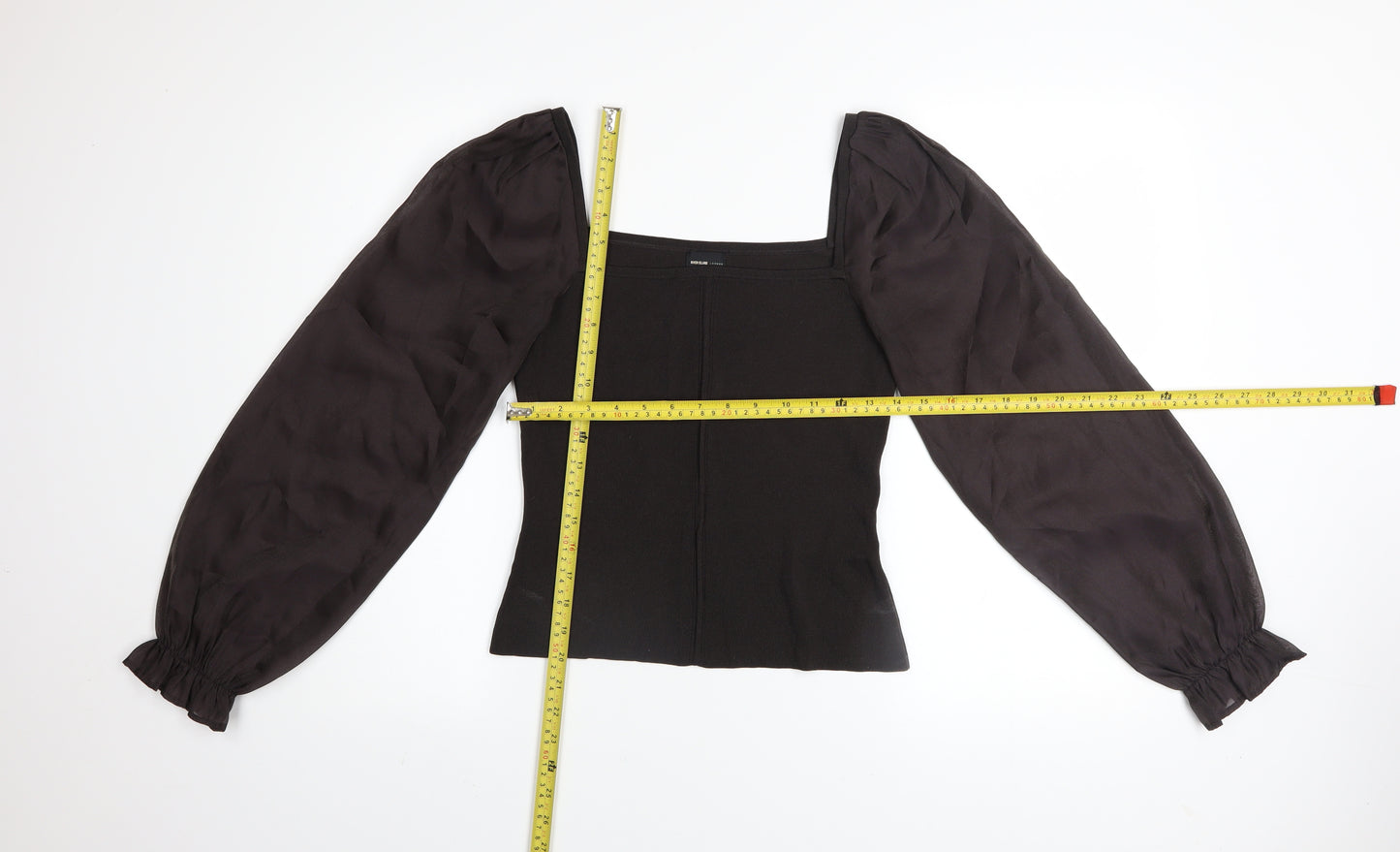 River Island Womens Black Puff Sleeve Square Neck Blouse Size 14