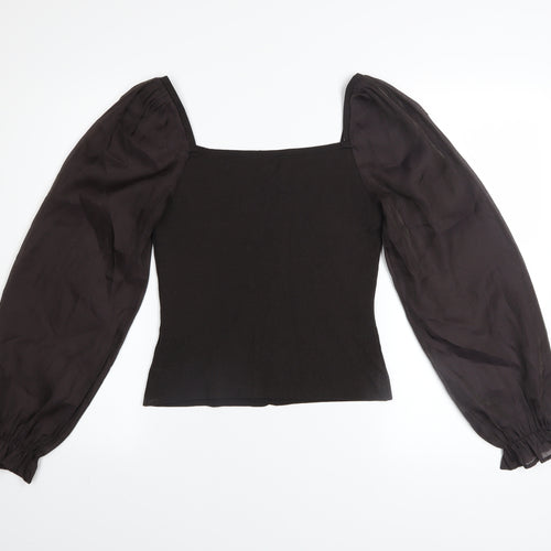 River Island Womens Black Puff Sleeve Square Neck Blouse Size 14