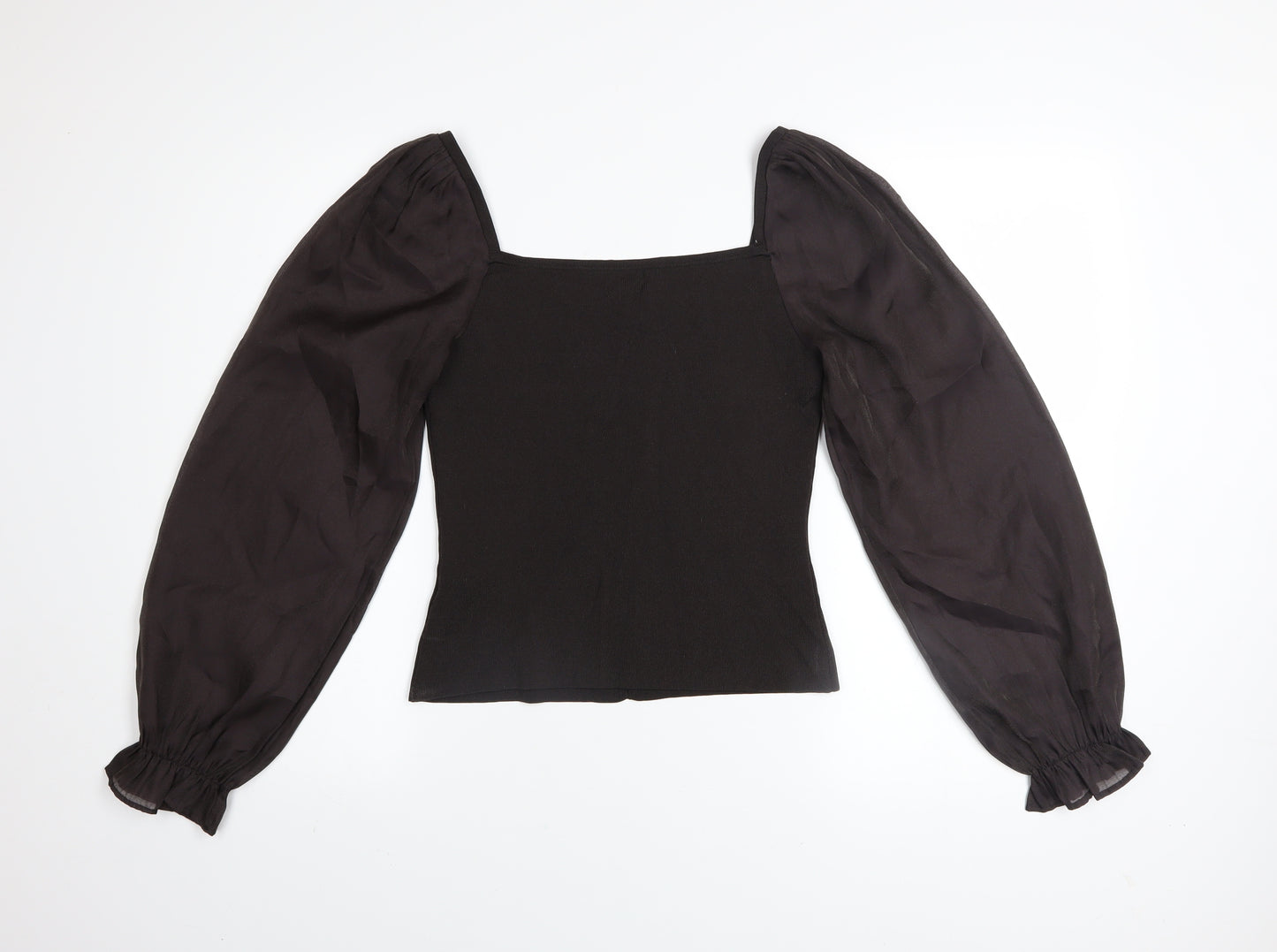 River Island Womens Black Puff Sleeve Square Neck Blouse Size 14