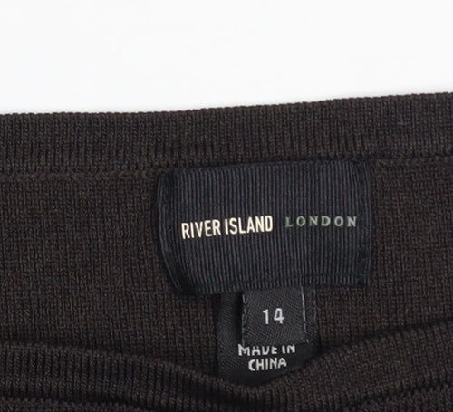 River Island Womens Black Puff Sleeve Square Neck Blouse Size 14
