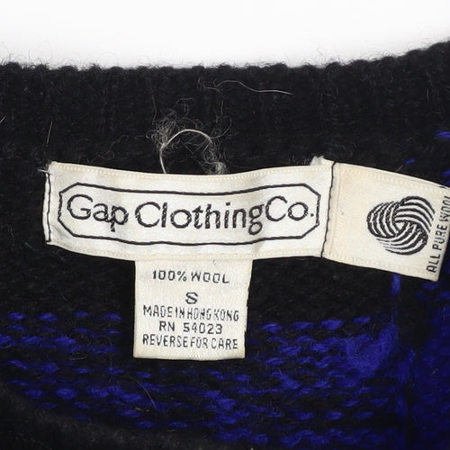 Vintage Gap Clothing Co. Men's Blue Black Wool Jumper Size S