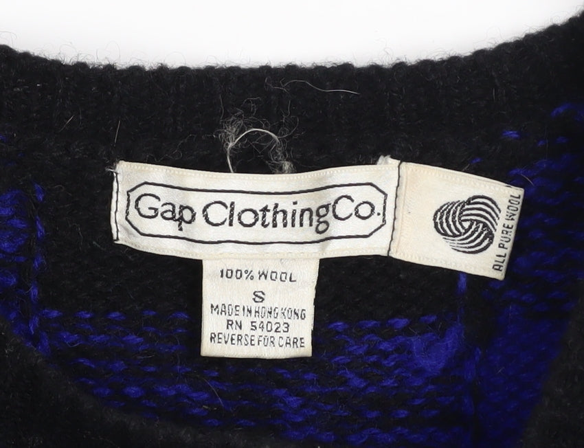 Vintage Gap Clothing Co. Men's Blue Black Wool Jumper Size S