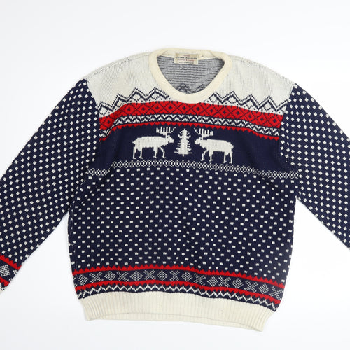 Knitwear Gallery Men Blue Christmas Fair Isle Jumper Size L
