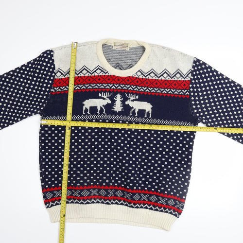 Knitwear Gallery Men Blue Christmas Fair Isle Jumper Size L