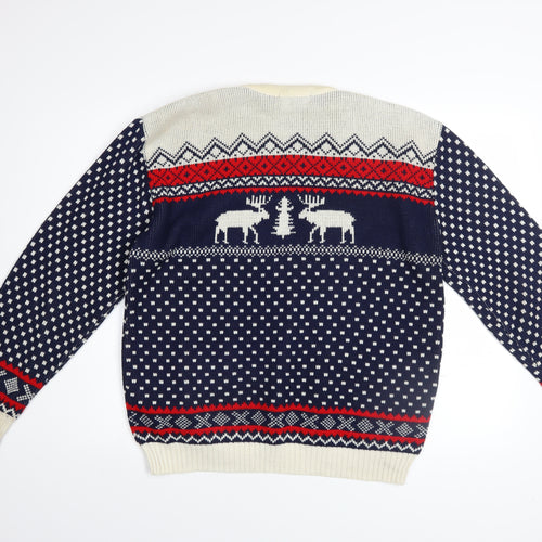 Knitwear Gallery Men Blue Christmas Fair Isle Jumper Size L