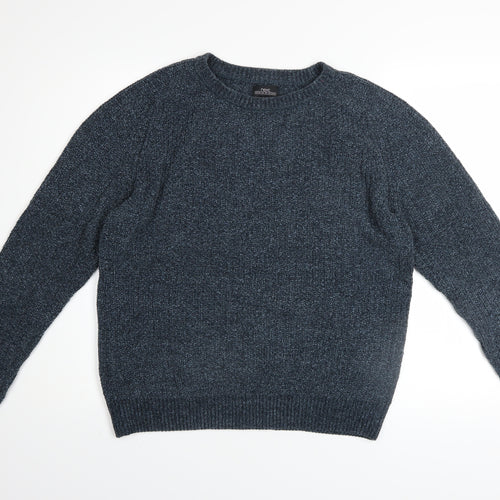 Next Men's Blue Acrylic Cotton Crew Neck Chunky Knit Jumper M