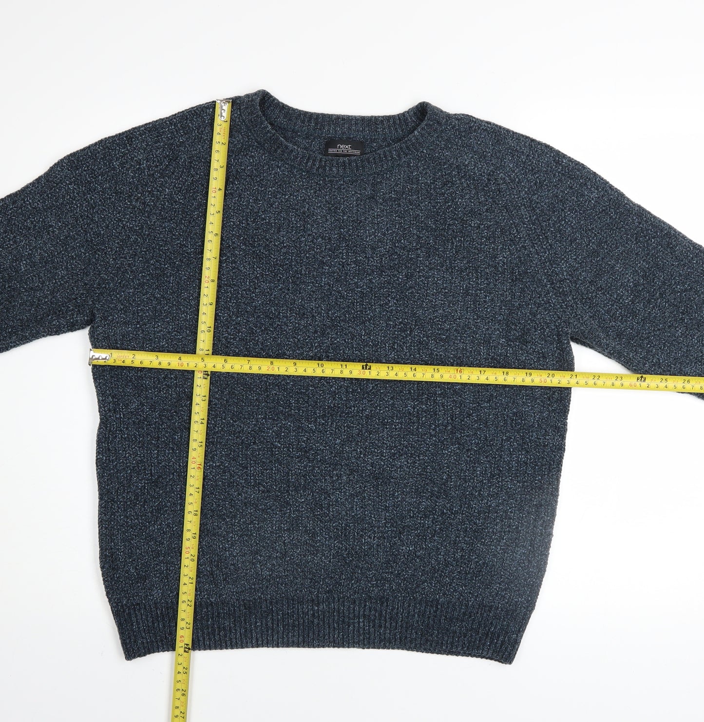 Next Men's Blue Acrylic Cotton Crew Neck Chunky Knit Jumper M