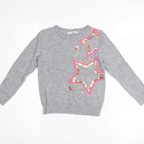 John Lewis Girls Grey Sequin Star Pullover Jumper Age 7 Years