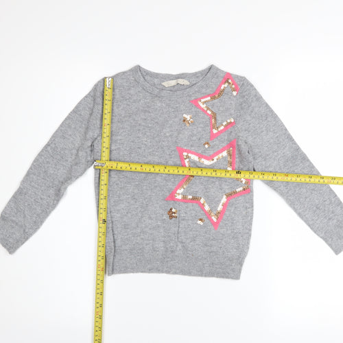 John Lewis Girls Grey Sequin Star Pullover Jumper Age 7 Years