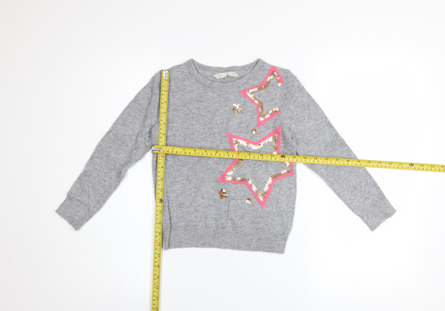 John Lewis Girls Grey Sequin Star Pullover Jumper Age 7 Years