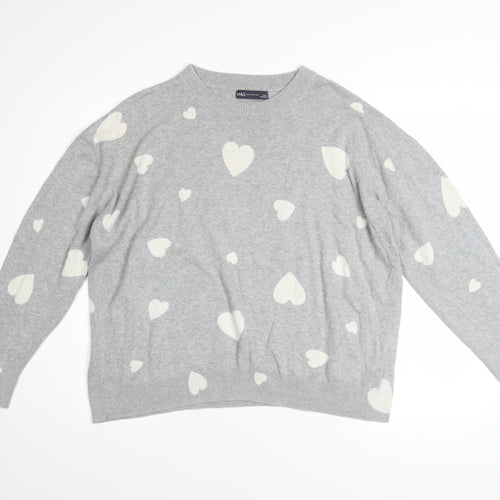 Marks and Spencer Womens Grey Heart Cotton Jumper Size L
