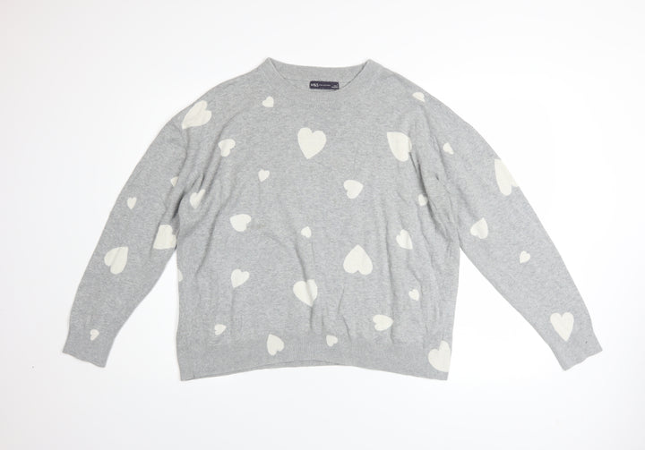 Marks and Spencer Womens Grey Heart Cotton Jumper Size L