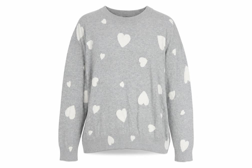Front view of Marks & Spencer women’s grey heart cotton jumper, size L