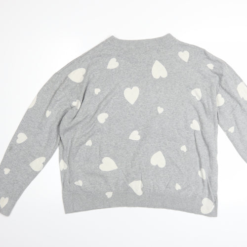 Marks and Spencer Womens Grey Heart Cotton Jumper Size L