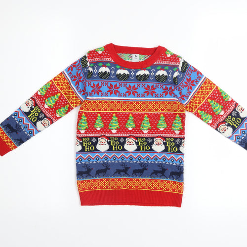 Tu Boys Red Multicoloured Christmas Jumper 6 Years Acrylic Knit Santa Reindeer