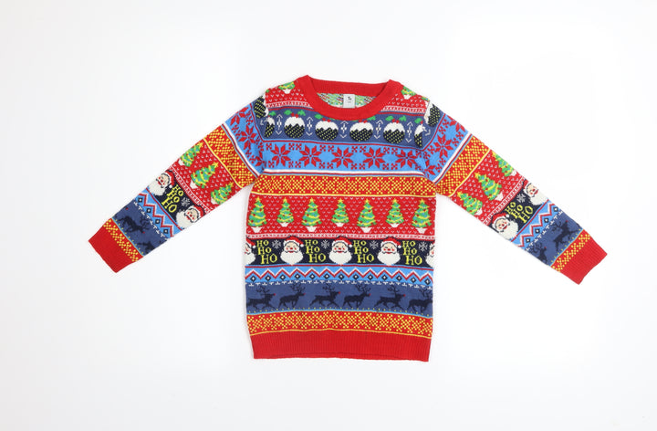 Tu Boys Red Multicoloured Christmas Jumper 6 Years Acrylic Knit Santa Reindeer