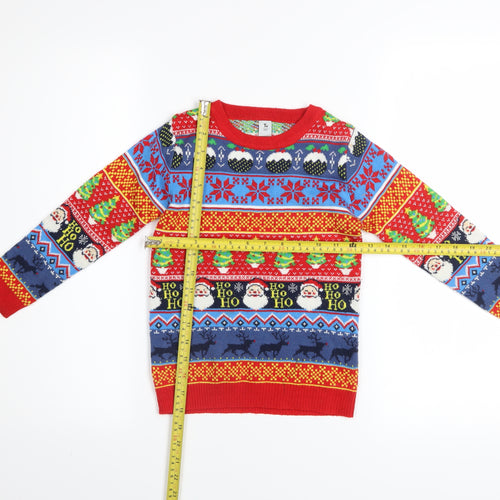 Tu Boys Red Multicoloured Christmas Jumper 6 Years Acrylic Knit Santa Reindeer