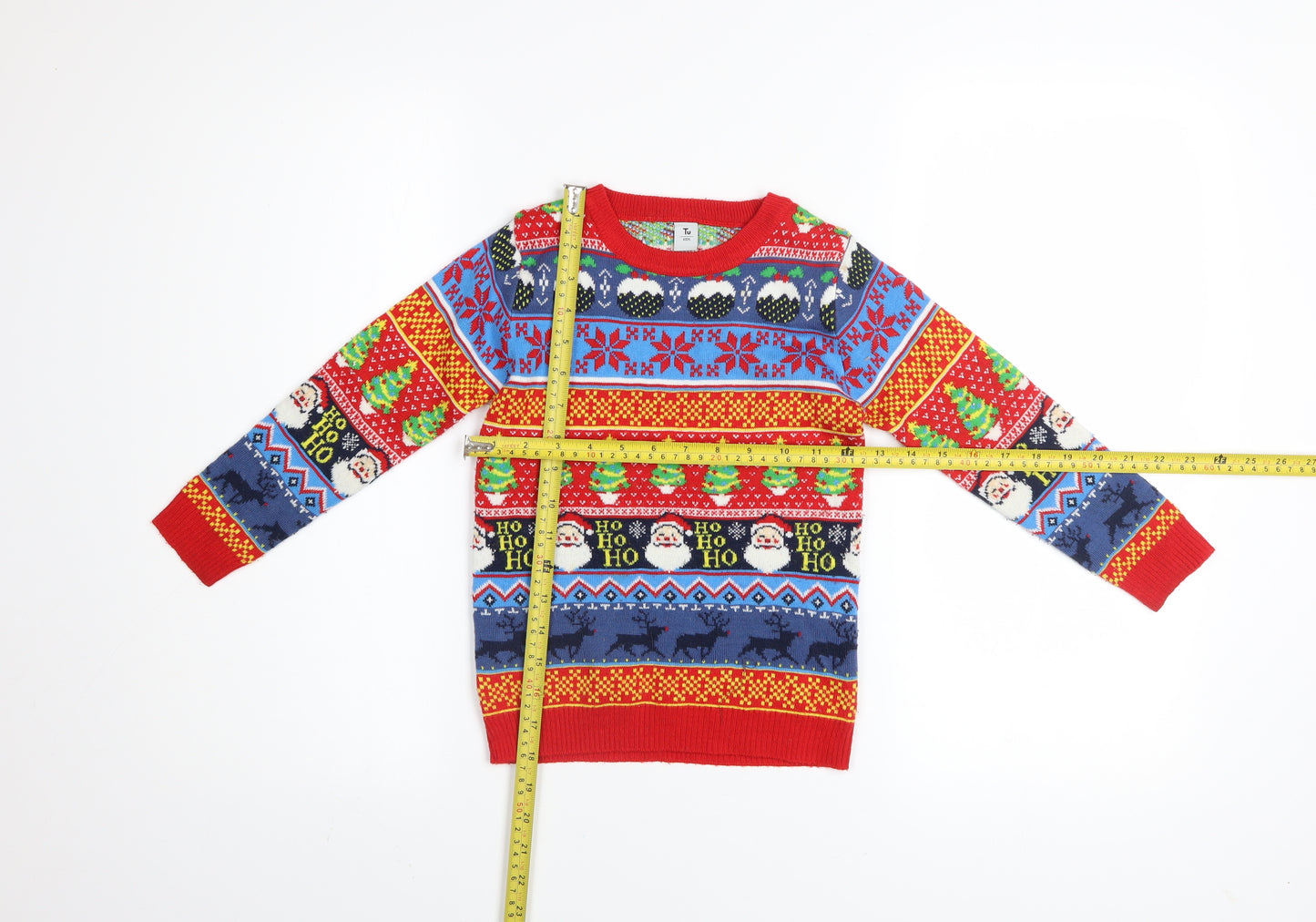 Tu Boys Red Multicoloured Christmas Jumper 6 Years Acrylic Knit Santa Reindeer
