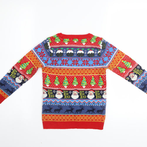 Tu Boys Red Multicoloured Christmas Jumper 6 Years Acrylic Knit Santa Reindeer