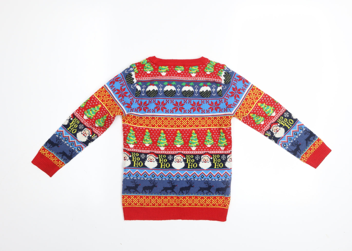 Tu Boys Red Multicoloured Christmas Jumper 6 Years Acrylic Knit Santa Reindeer