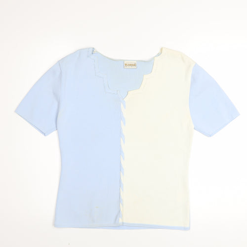 Roman Originals Women’s Blue & Ivory Knit Top Small Short Sleeve Colourblock