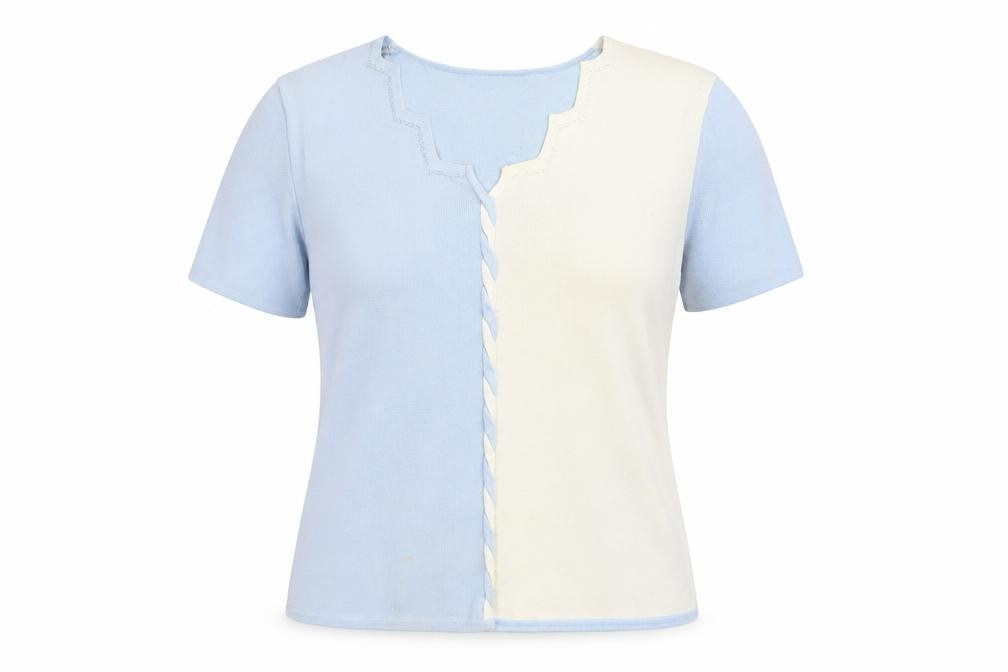 Roman Originals Women’s Blue & Ivory Knit Top Small Short Sleeve Colourblock