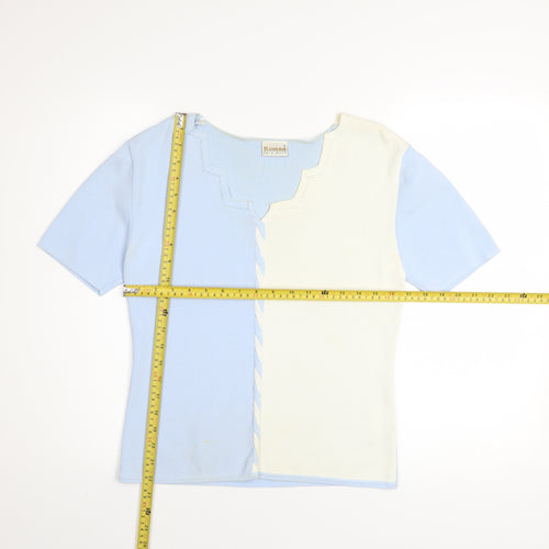 Roman Originals Women’s Blue & Ivory Knit Top Small Short Sleeve Colourblock