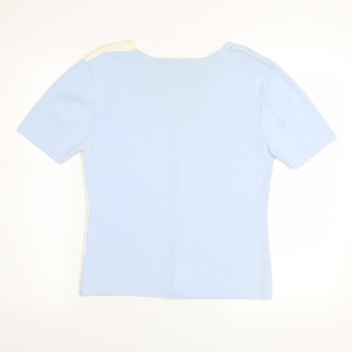 Roman Originals Women’s Blue & Ivory Knit Top Small Short Sleeve Colourblock