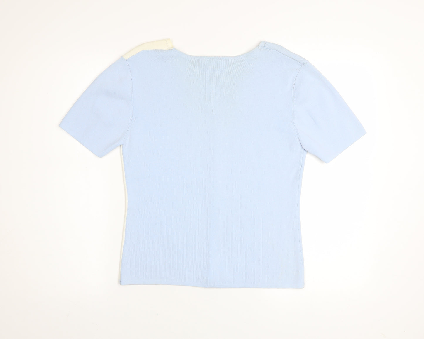 Roman Originals Women’s Blue & Ivory Knit Top Small Short Sleeve Colourblock