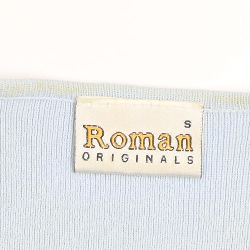 Roman Originals Women’s Blue & Ivory Knit Top Small Short Sleeve Colourblock
