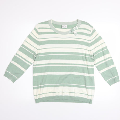 Eastex Women’s Green White Striped Crew Neck 3/4 Sleeve Jumper Size 12