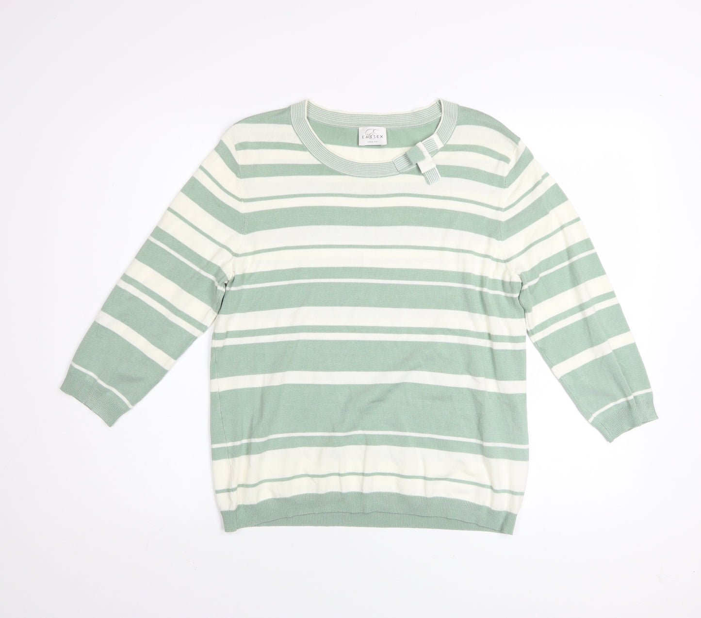Eastex Women’s Green White Striped Crew Neck 3/4 Sleeve Jumper Size 12